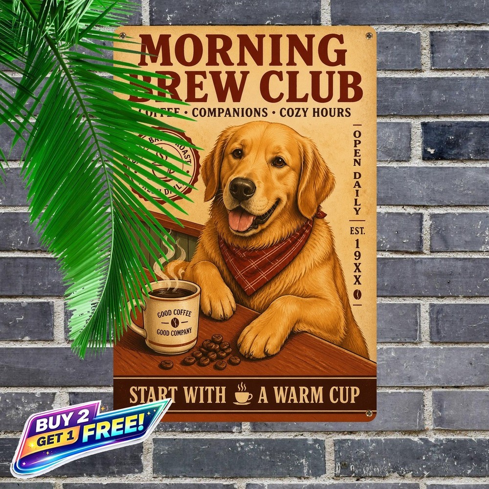 Golden Retriever Dog Tin Sign 8x12 Retro Pet Lover Home Wall Metal Art