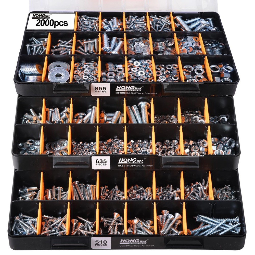 2000pcs Hardware Assortment Kit Nuts And Bolts Assortment Kit With 64 Sizes Bolt