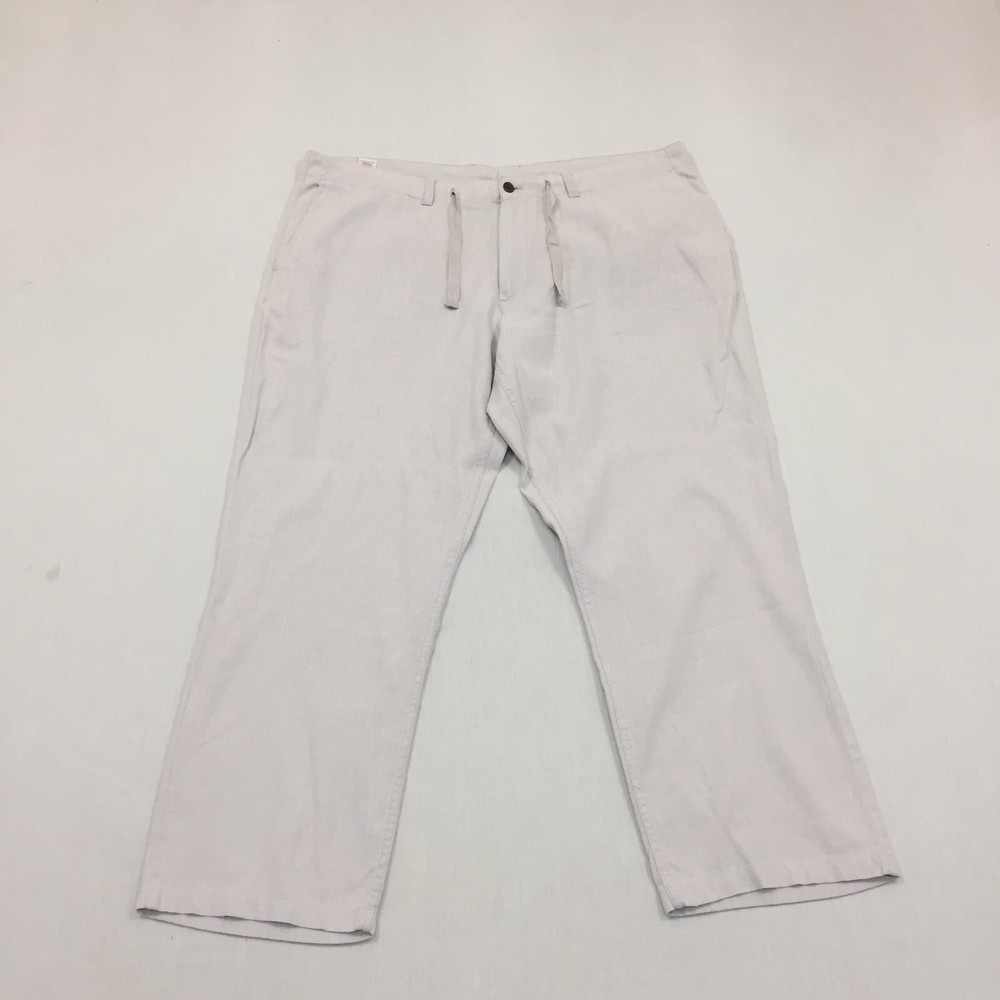 M&S Linen Trousers Mens W40 L29 Straight Fit Chino Grey
