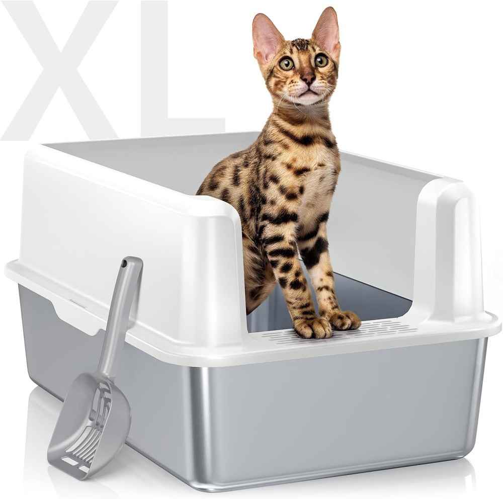 Stainless Steel Cat Litter Box with Lid, XL Metal Litter Box for Big Cats