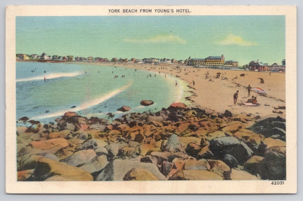 York Beach Maine from Young's Hotel 1939 Linen Postcard