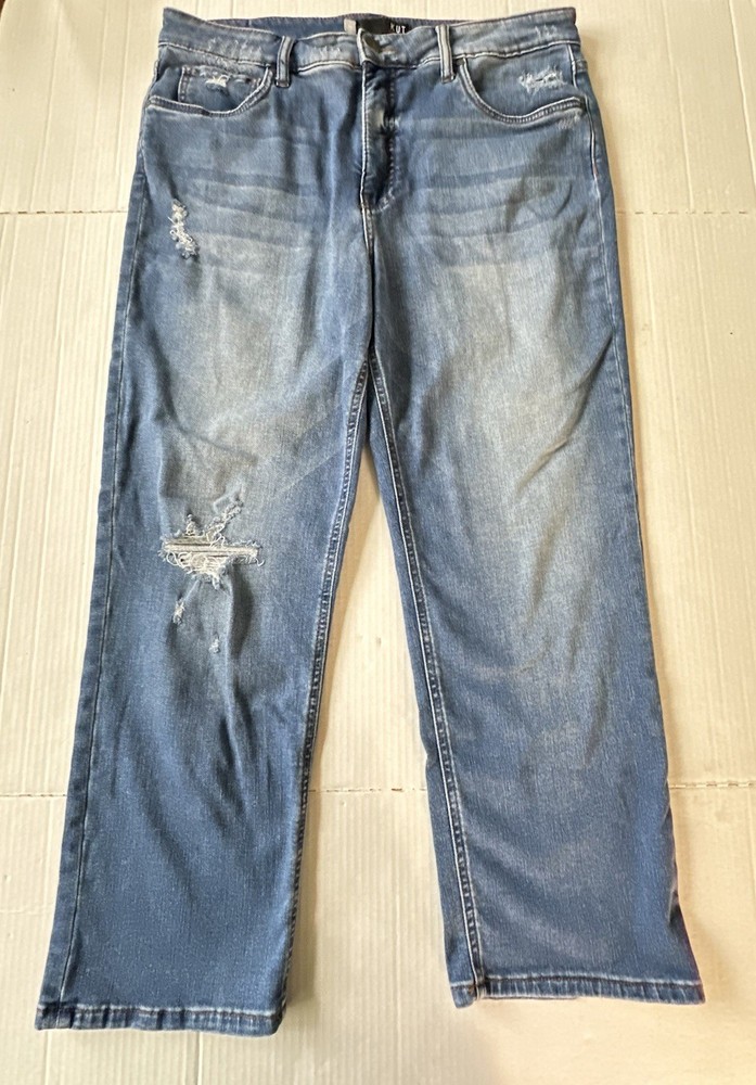 Kut From The Kloth Elizabeth Straight Crop Jeans Womens 14 Blue High Rise Fab Ab