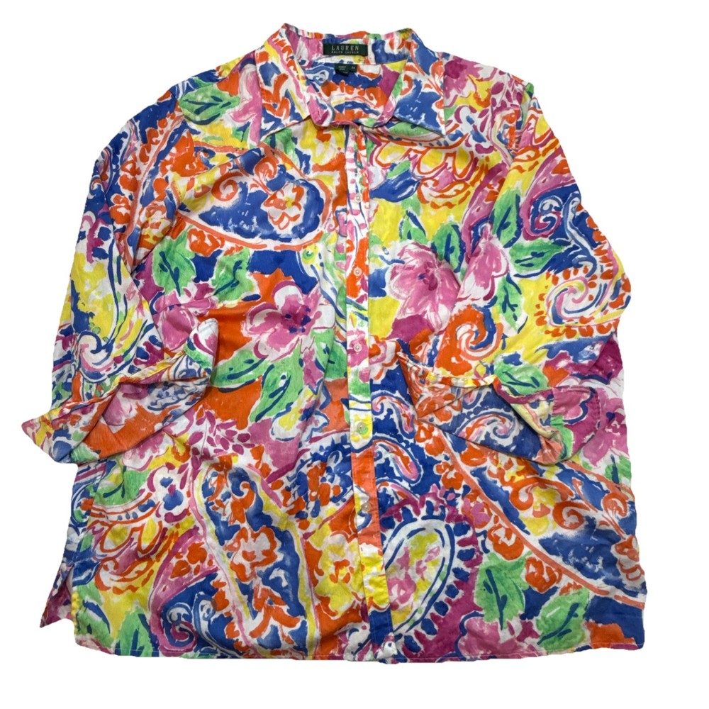 Lauren Ralph Lauren Women Button Up Shirt Floral Spring Colorful 2X