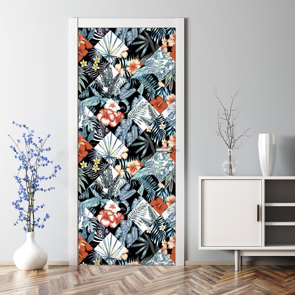 Tropical Patchwork Bubble-Free Flower Decal Watercolor Wall Sticker