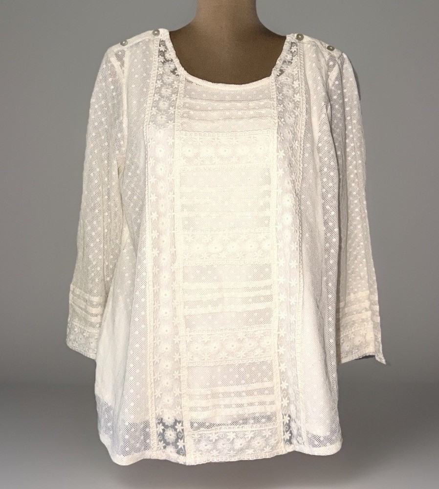 April Cornell Sheer Heirloom Style Lace Tunic And Tank Sz L Boho Cottagecore