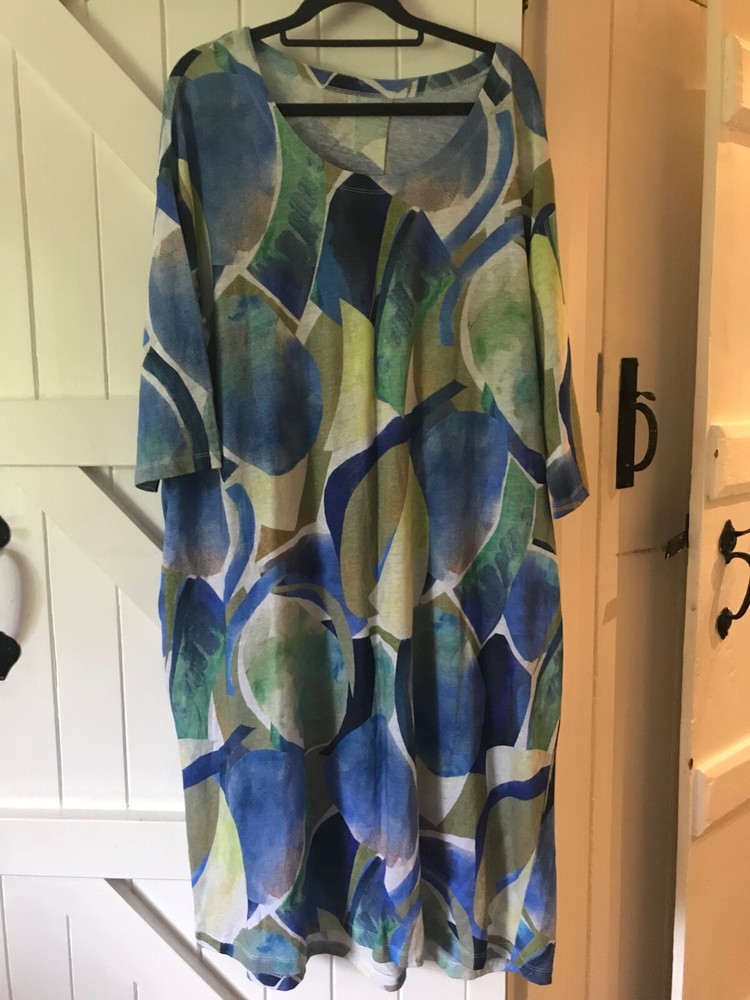 Abstract Blue Green Print Loose Fit Dress for Effortless Style-image