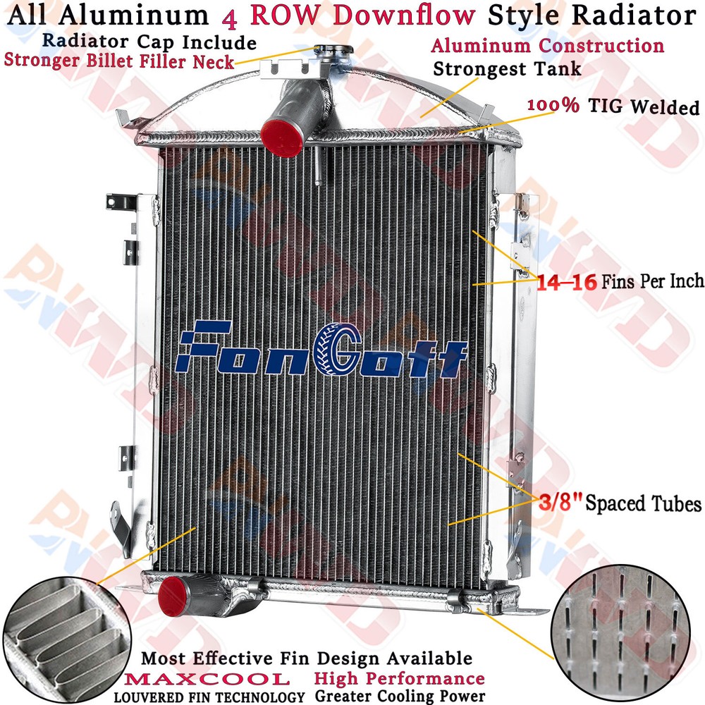 4 Row Aluminum Cooler Radiator For Ford Model A Heavy Duty 3.3L L4 GAS 1928 1929