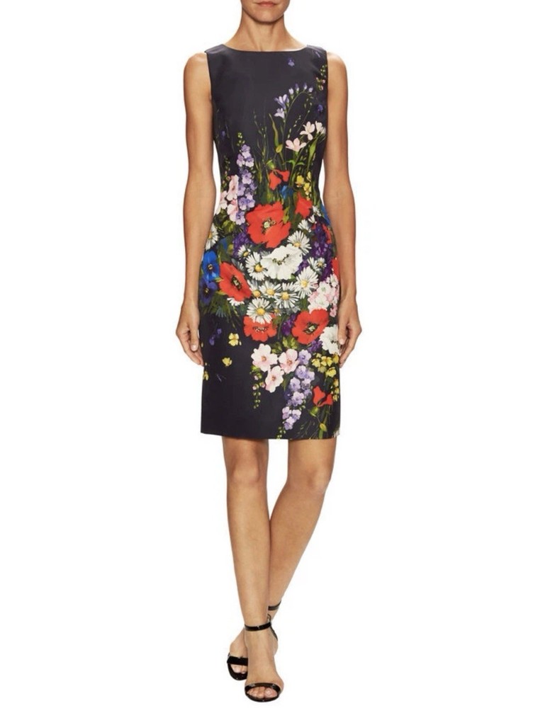 $2290 New Oscar de la Renta Floral Bouquet-Print SILK FAILLE DRESS.Made In Italy