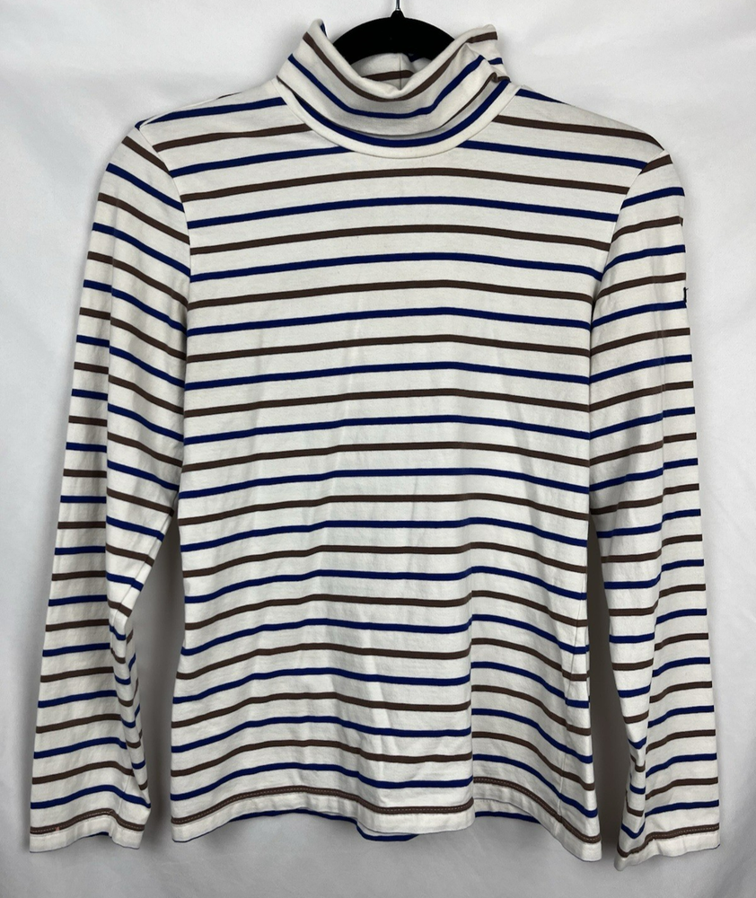 Saint James x J.Crew XS Breton Stripe Long Sleeve Turtleneck White Blue Brown