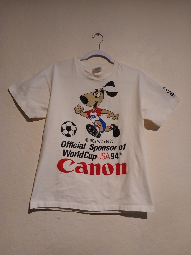 Vintage 1994 World Cup USA Canon Sponsor T Shirt Soccer Hanes Heavyweight M