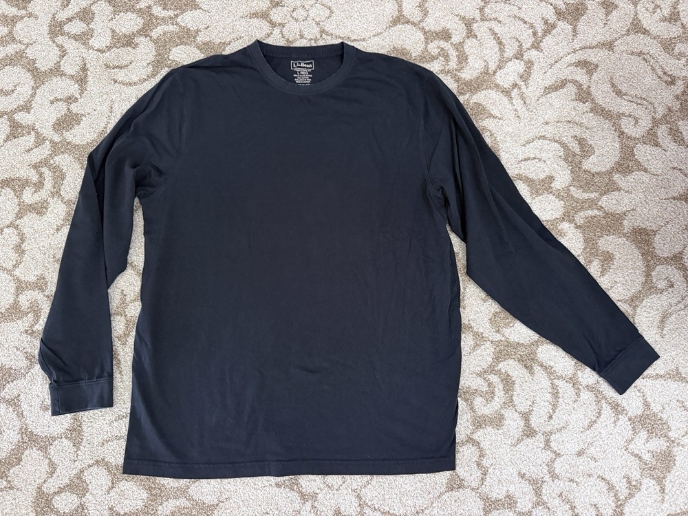 L.L.Bean Men’s Long Sleeve T-Shirt Large Regular Navy Blue 100% Cotton Crew Neck