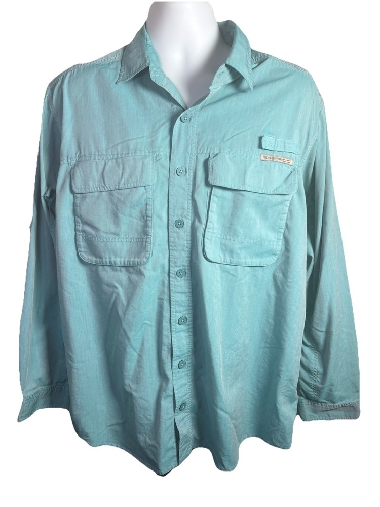 Exofficio Vented Men’s Xl Blue Shirt Fishing Hiking Outdoor Pockets Roll Sleeves