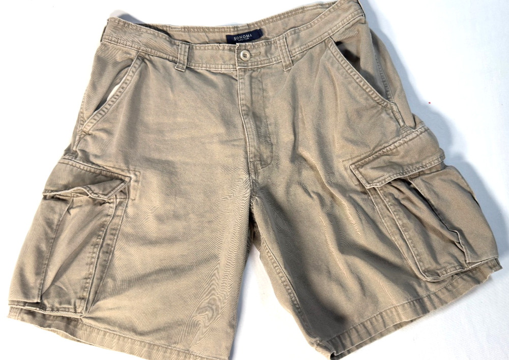 Sonoma Life+Style Cargo Shorts Men 38 Khaki 10.25” Inseam Multi Pockets