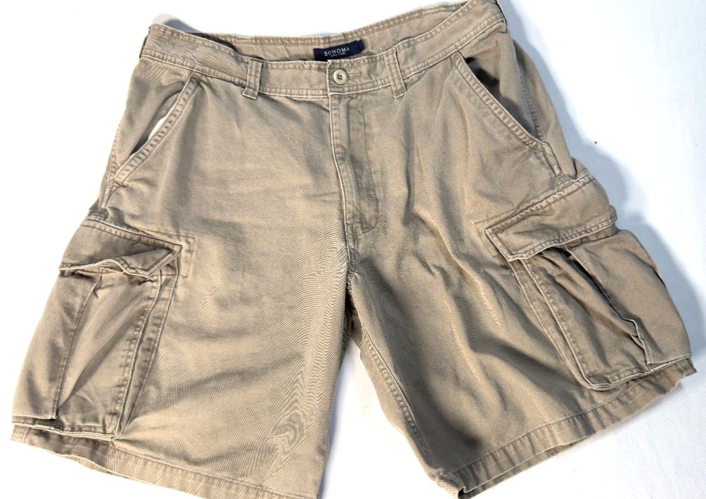 Sonoma Life+Style Cargo Shorts Men 38 Khaki 10.25” Inseam Multi Pockets