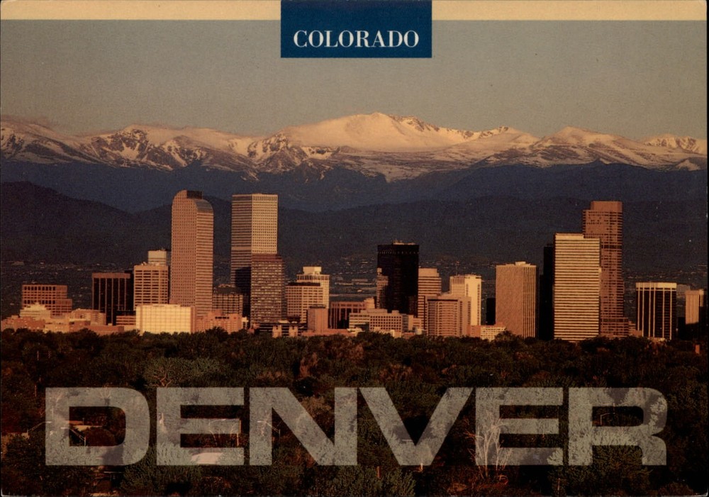 Colorado Denver skyline Rocky Mountains snow large letter ~ postcard sku033