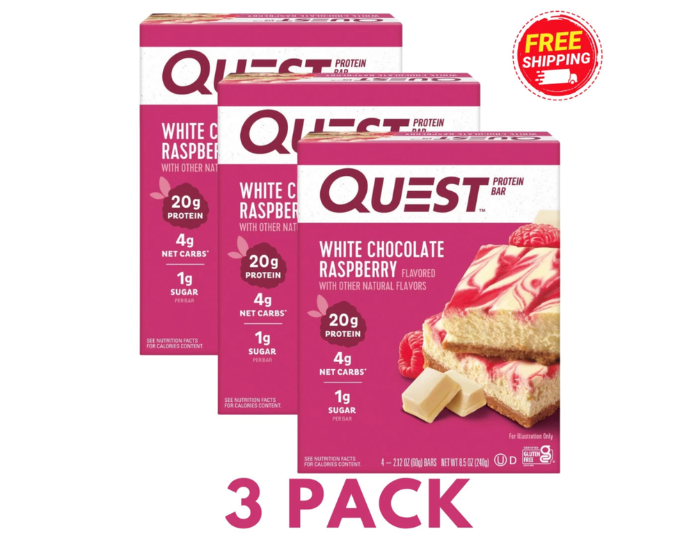 Quest Protein Bar, White Chocolate Raspberry, 20g Protein, 12 Ct 4g Net Carbs