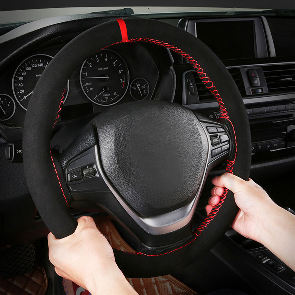Suede Leather Steering Wheel Cover Breathable Anti-slip Car Accessories 15