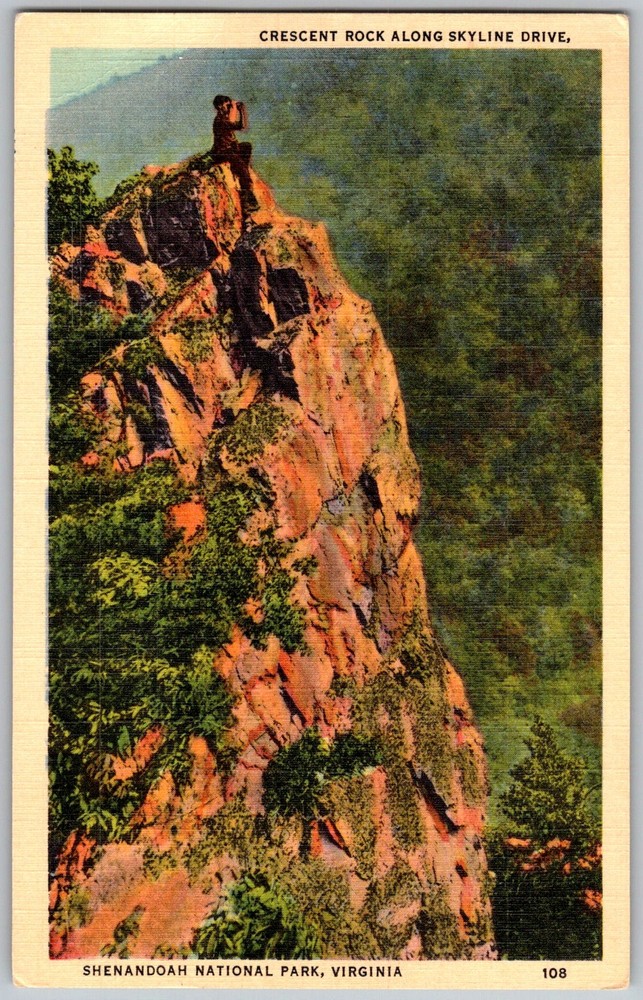 Vtg Linen Postcard Crescent Rock Shenandoah National Park, VA 1950s