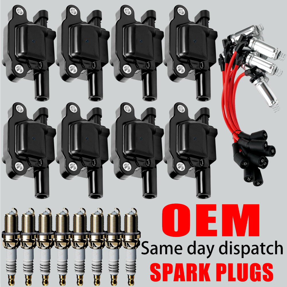 8X OEM Ignition Coil & Iridium Spark Plug & Wire For GMC Chevy 5.3 6.0 6.2 UF413