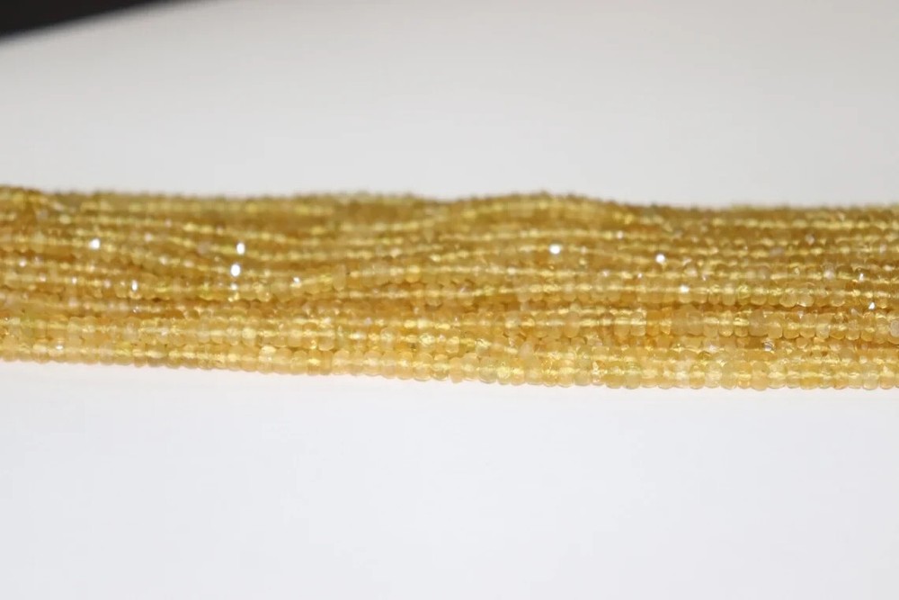 3-4MM NATURAL YELLOW CITRINE FACETED RONDELLE GEMSTONES LOOSE BEADS 12' 1 STRAND