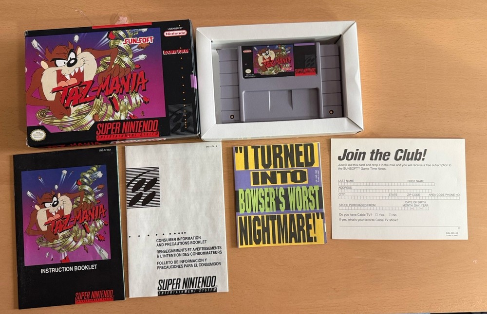 Taz-Mania (Super Nintendo Entertainment System, 1993) SNES CIB Complete TESTED