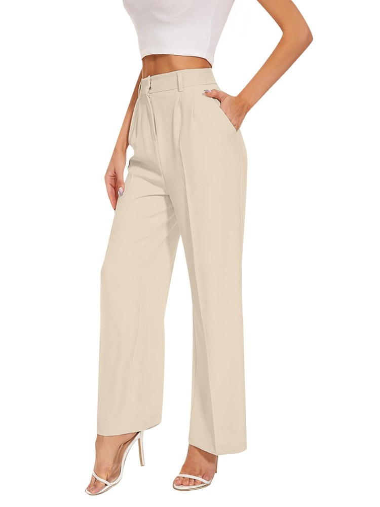 Women's Wide Leg Pants Elastic High Waisted Trousers Long Straight Suit Pants #