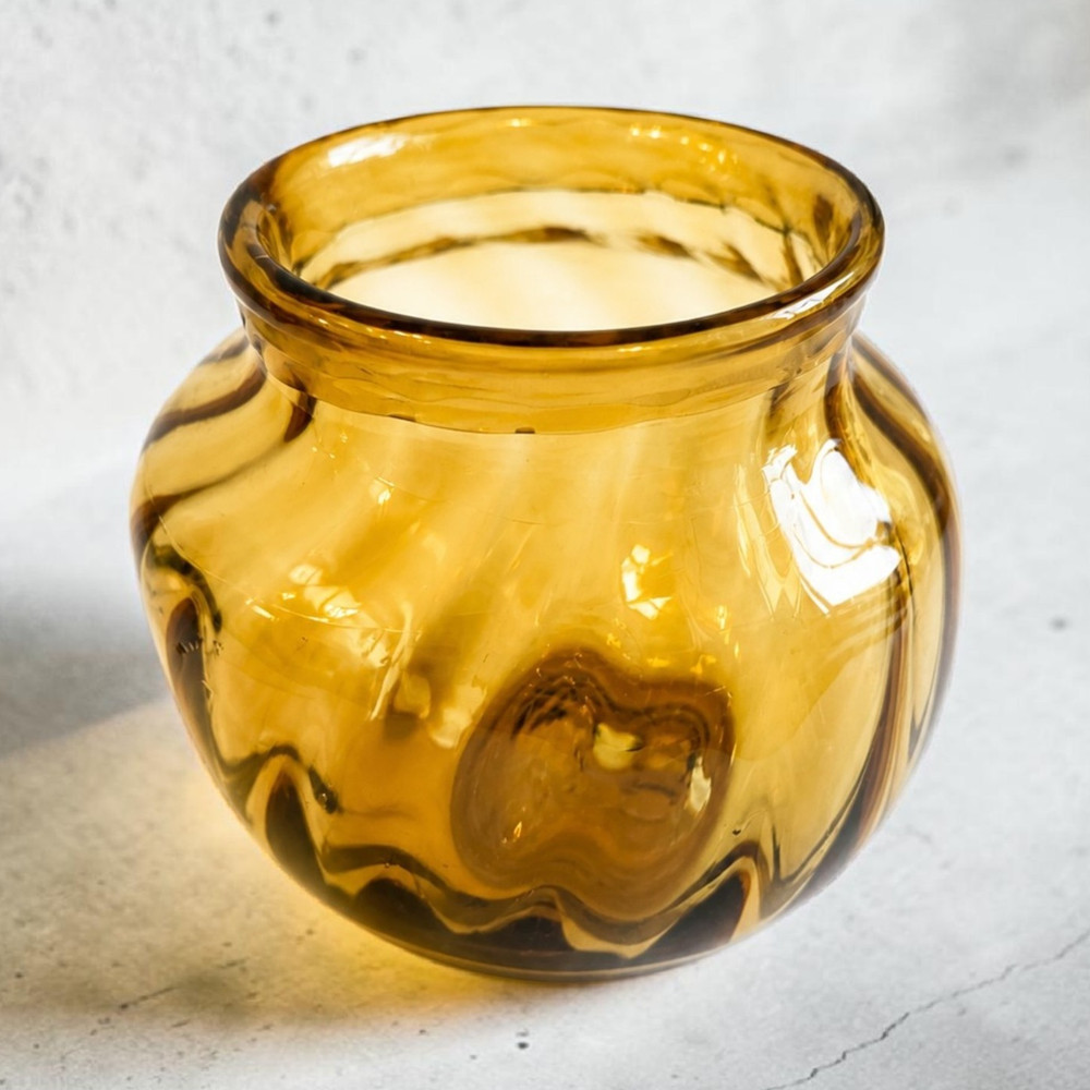 Vintage Style Amber Art Glass Vase Hand Blown Swirl Bulb Vase MCM Boho