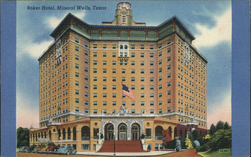Mineral Wells Texas Baker Hotel 1930s unused vintage linen postcard