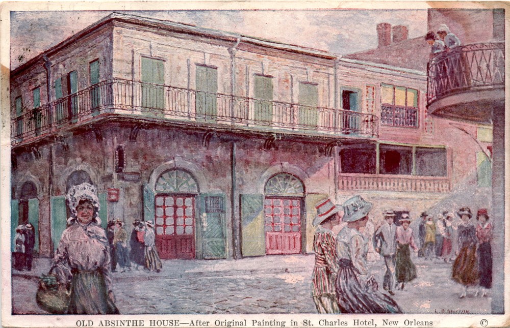 Old Absinthe House, St. Charles Hotel, New Orleans, historic bar, Postcard-image
