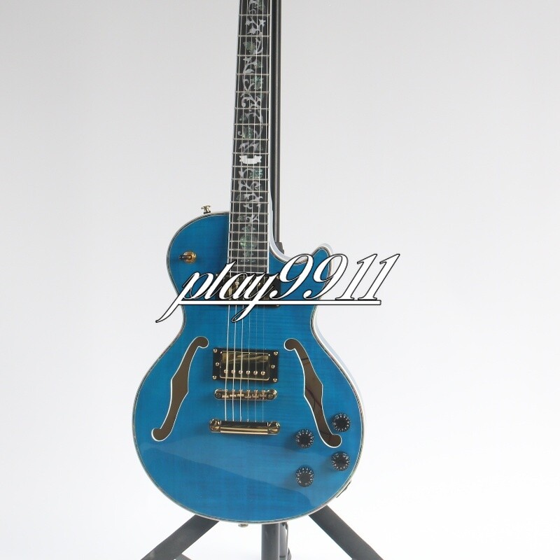 Blue Flamed Maple Semi-Hollow Electric Guitar with HH Pickups