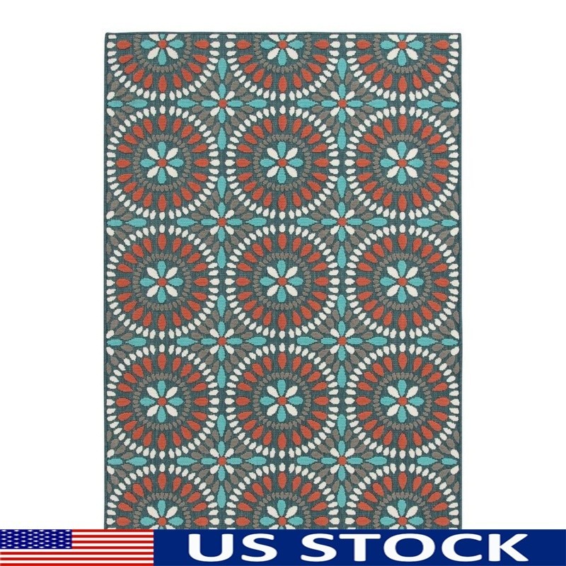 Multi Medallion Outdoor Area Rug 5x7 Stain Resistant Easy Care Durable New
