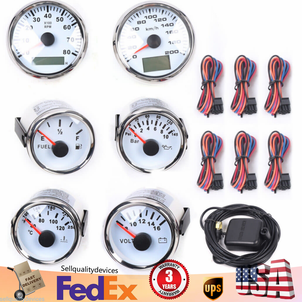 6 Gauge Universal GPS Speedometer Set - Waterproof for Cars Trucks Boats Yachts