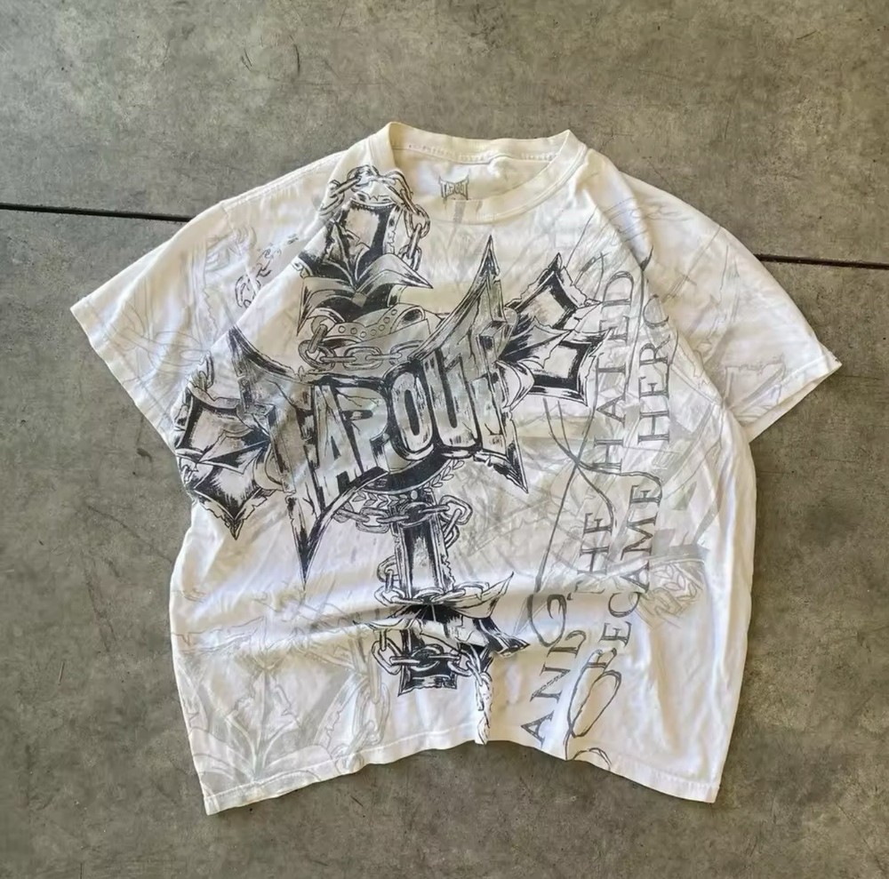 Mens Y2K Gothic Graphic T Shirt Streetwear Tap out Wing  Grunge Vinatage Tee