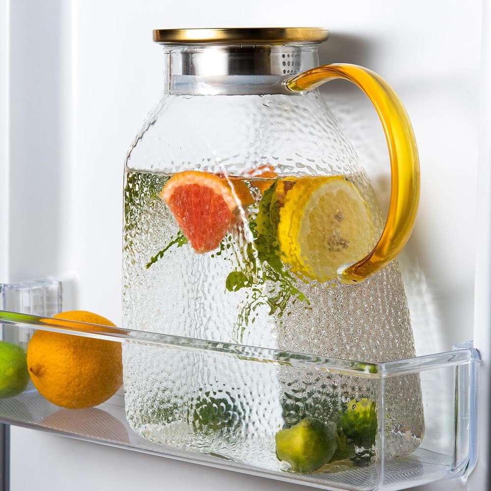 1.8L Glass Pitcher with Lid Spout and Handle 60 Oz