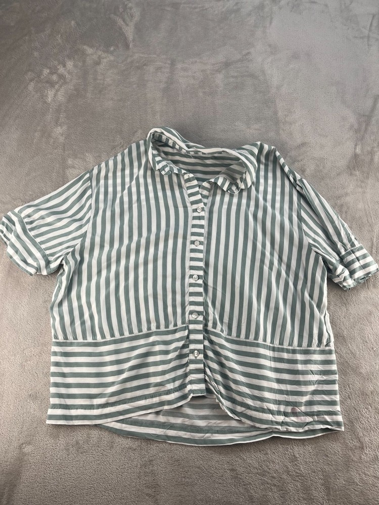 Jane and Delancey Button Up Shirt Womens Small Short Sleeve Collared Striped