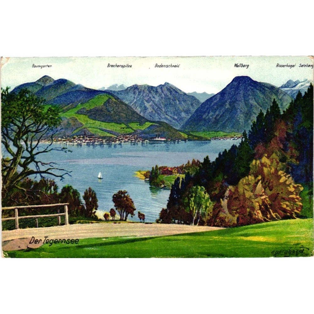 Vintage 1926 Lake Tegernsee Bavaria Germany Postcard Ottmar Zieher Alp Landscape