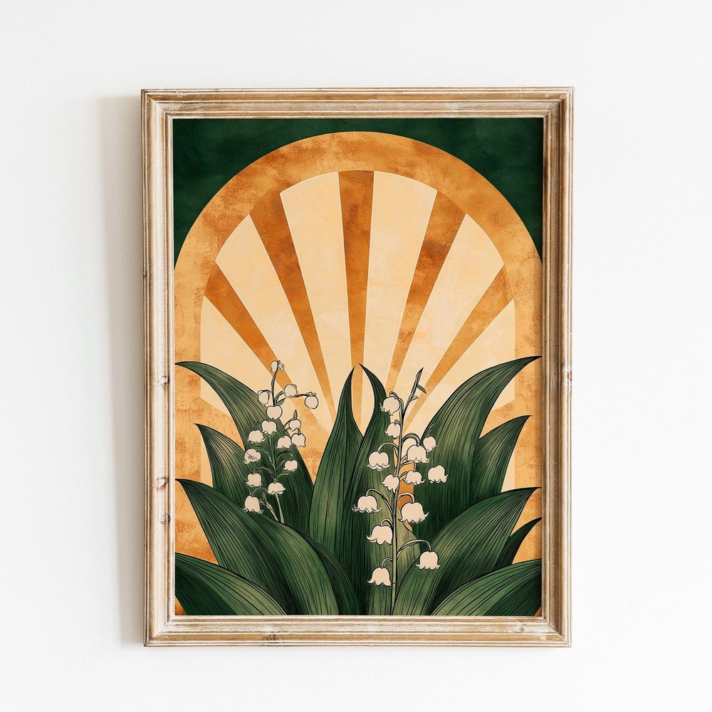 Lily of the Valley Sun Poster Dark Botanical Floral Wall Art
