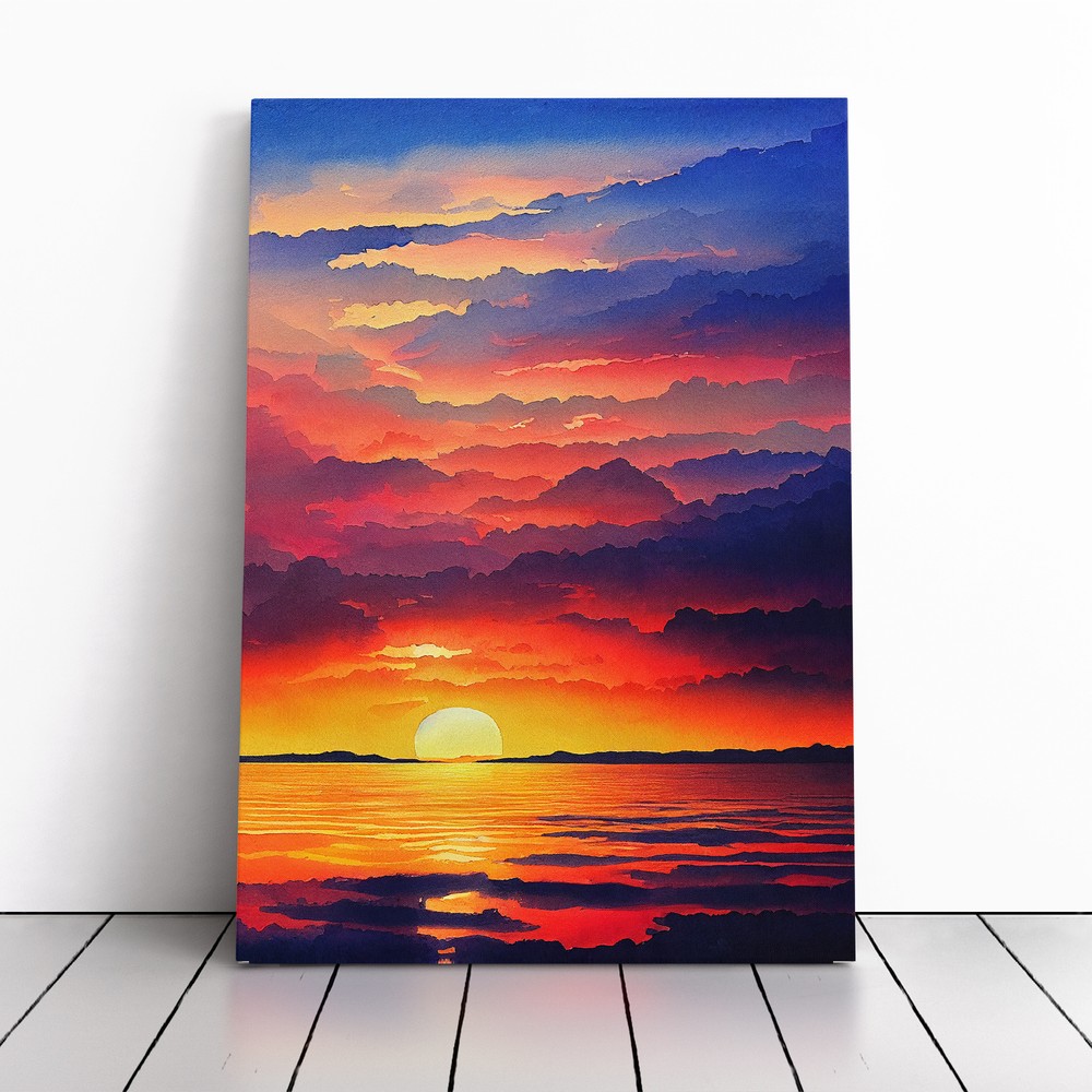 Inquisitive Ocean Sunset Canvas Wall Art Print Framed Picture Decor Dining Room