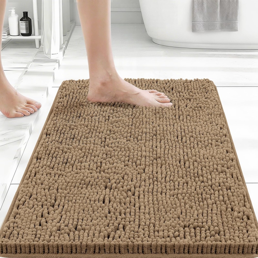 24x17 Inch Chenille Bath Mat Non Slip Backing Rug Ultra Absorbent Quick Dry