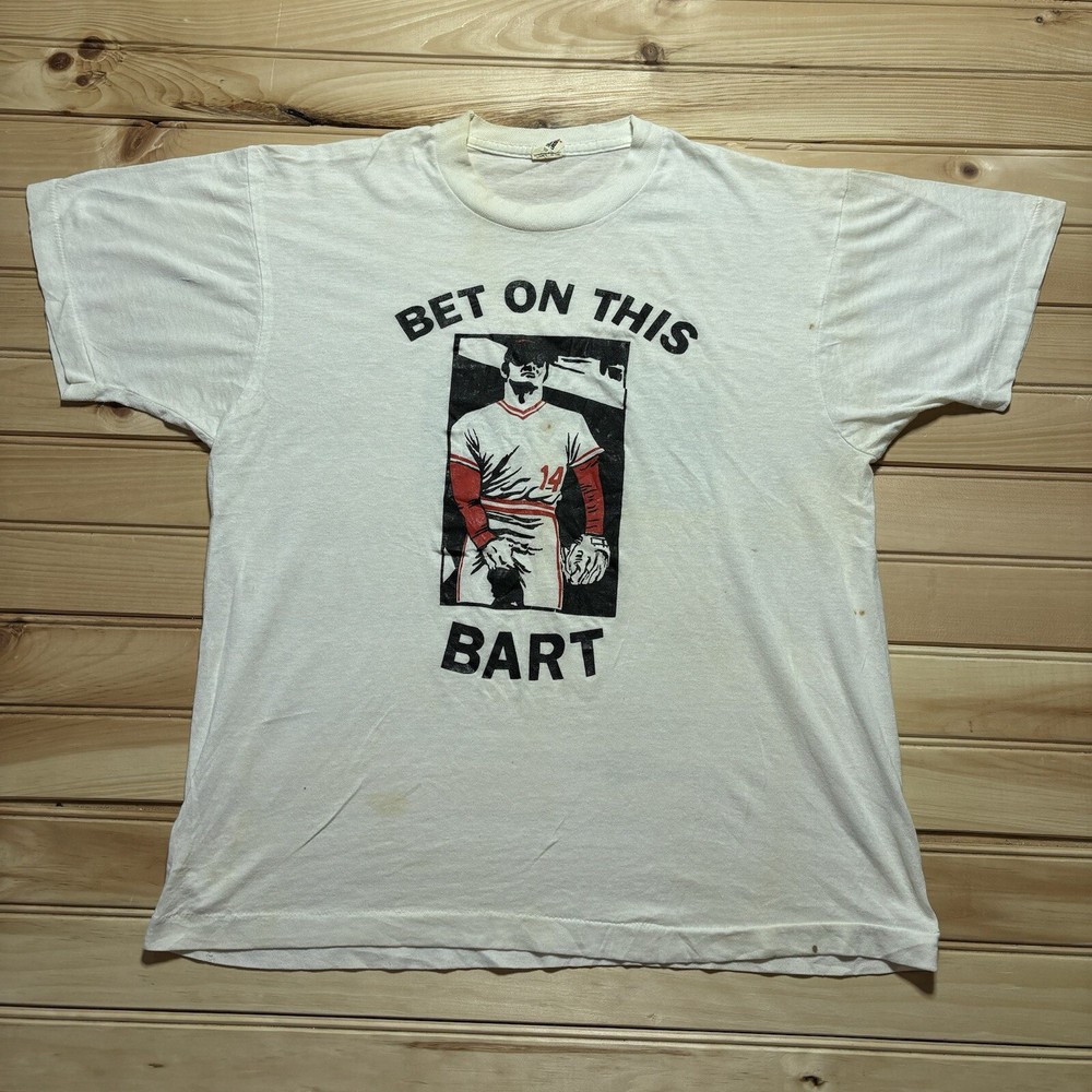 Vintage 80s Pete Rose Bet On This Bart MLB Baseball Shirt Size Large RARE