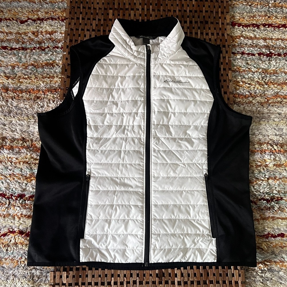 Eddie Bauer Ultralight Puffer Vest White Black Full Zip Women's Size 2XL