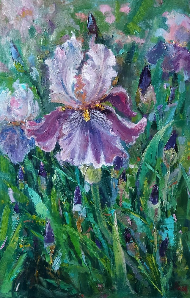 Irises Oil Painting Original Floral Art Purple Flowers Botanical Art On Canvas