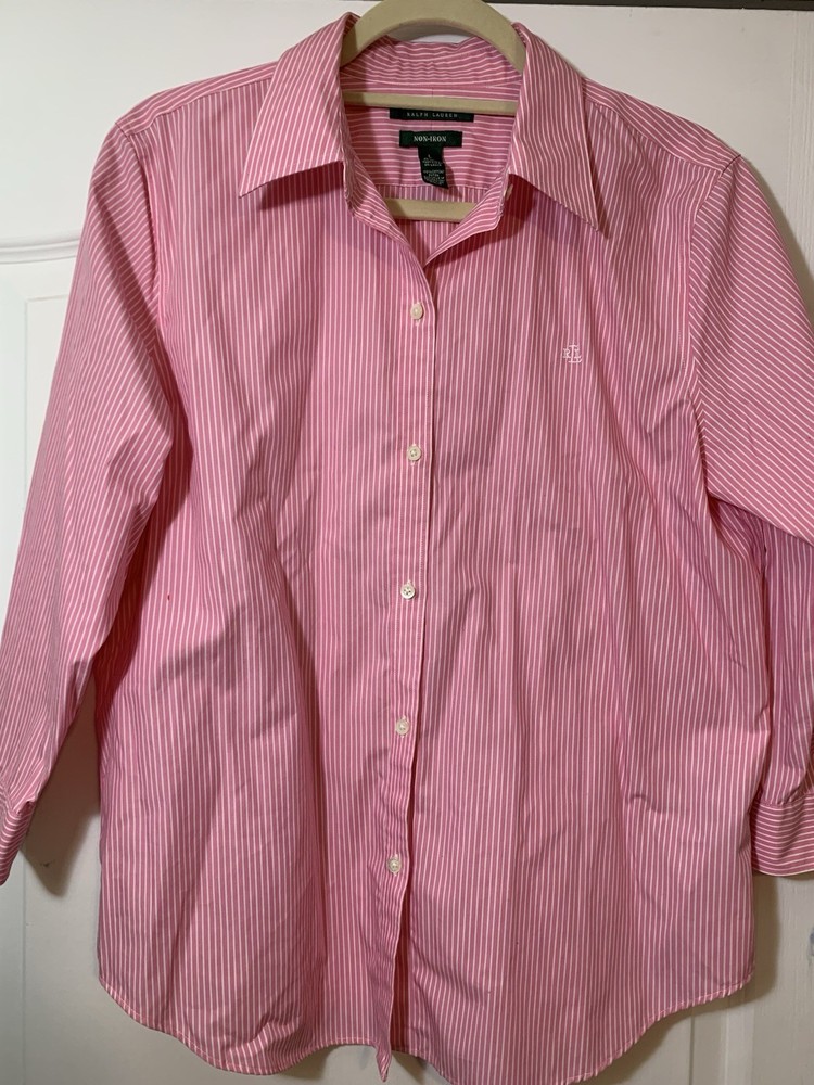 Ralph Lauren Pink Striped Non Iron Button Down Shirt Womens Large