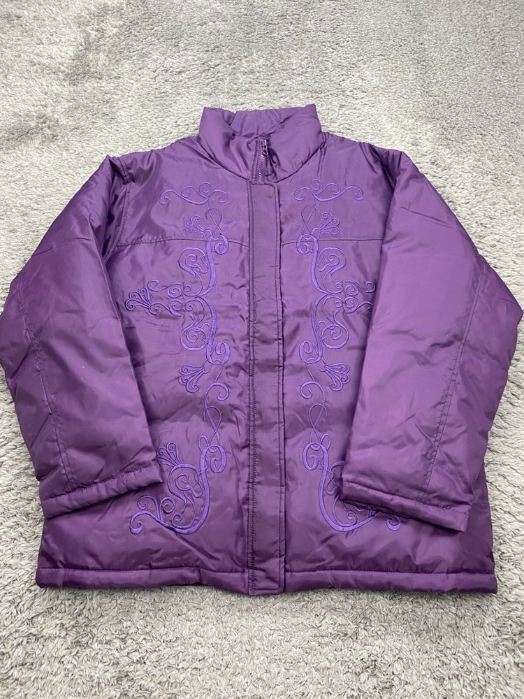 Tudor Court Haband Jacket Women Large Purple Embroider Down Feathers Puffer Coat