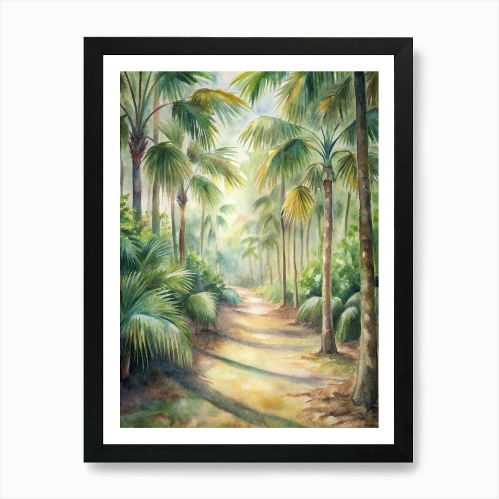 Palm Tree Path Framed Canvas Wall Art Print Poster Picture  