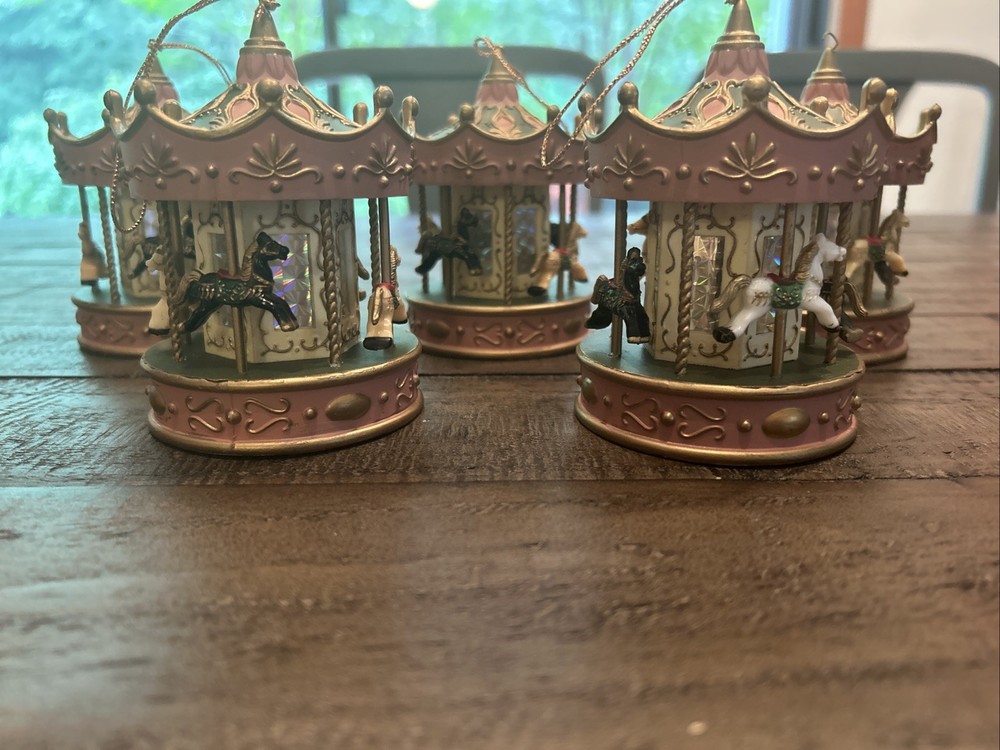 Lot of 5 Vintage Plastic Carousel Christmas Ornaments