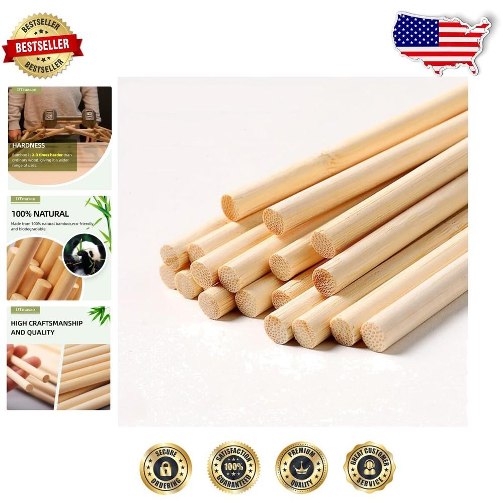 Natural Bamboo Craft Sticks - 50 Count, 3/8 x 36 Inch Dowel Rods for Crafters