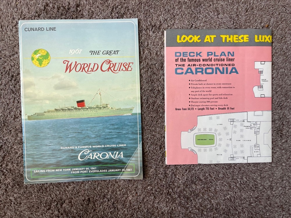 Cunard Line - Caronia - Great World Cruise - Brochure & Deck Plan - 1967