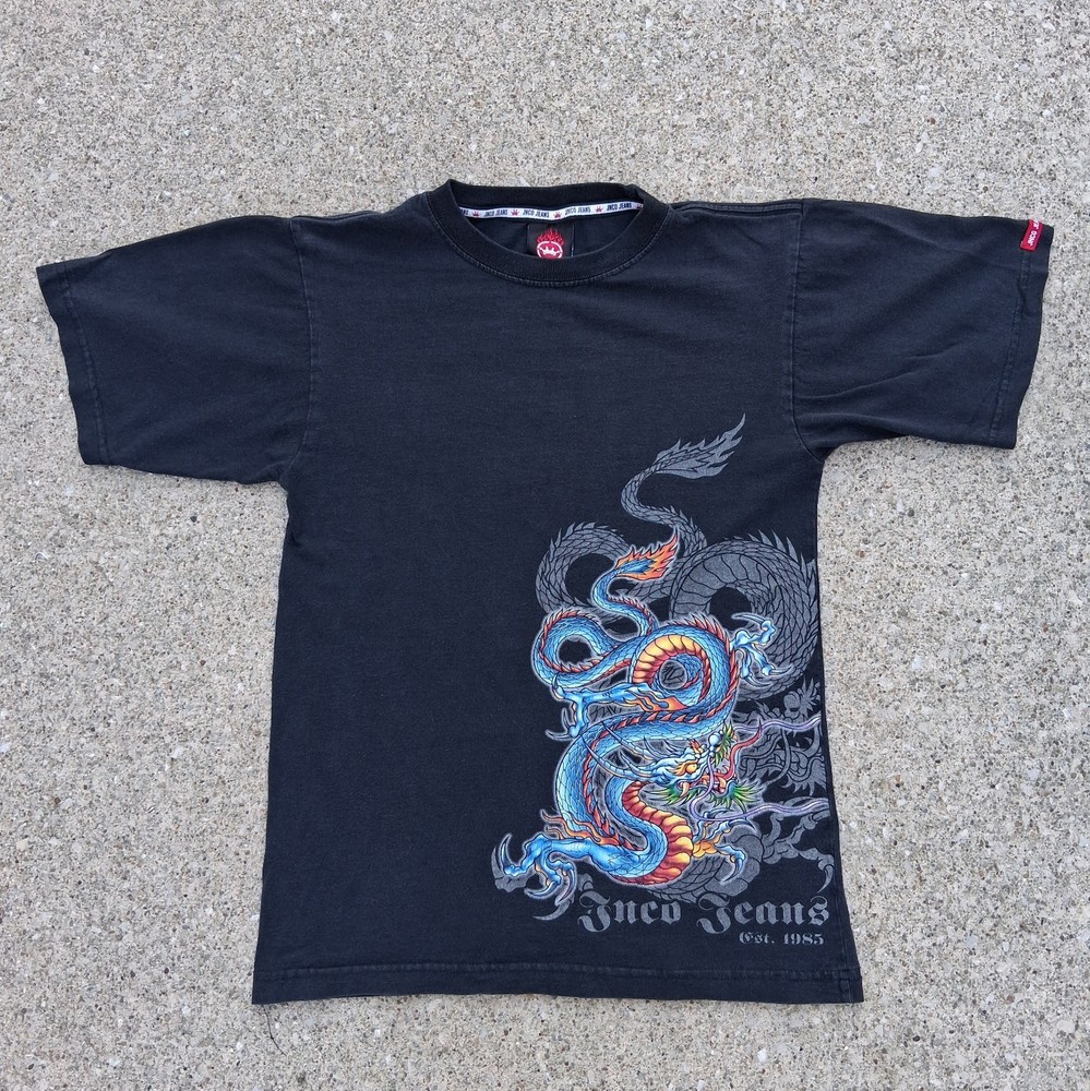 Vintage Y2K JNCO Jeans Blue Dragon Shirt Youth XL Mens Small Made In USA