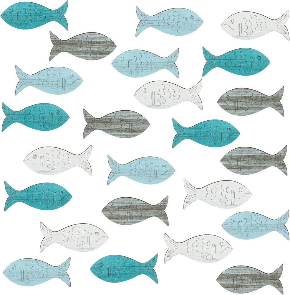 Spiareal 24 Pcs Wooden Fish Wall Decor Nautical Beach Wall Decor, Wooden Fish 4